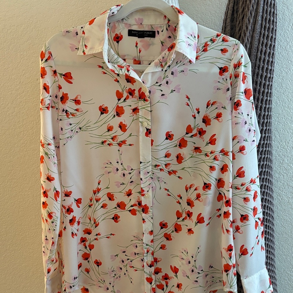 Banana Republic Floral Blouse - Red and White